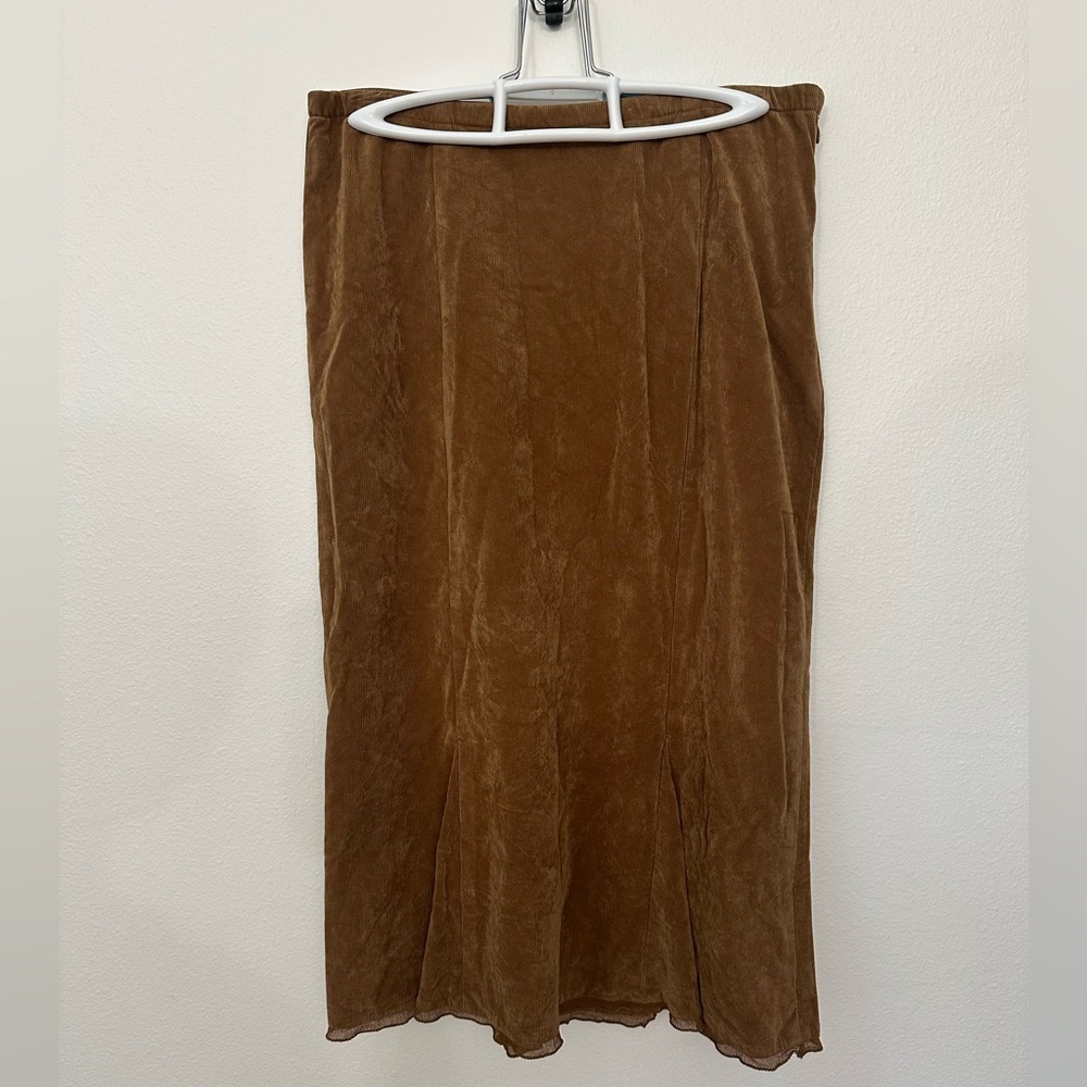 J. Jill Brown Midi Fine Whale Corduroy Skirt Ruffles Spring